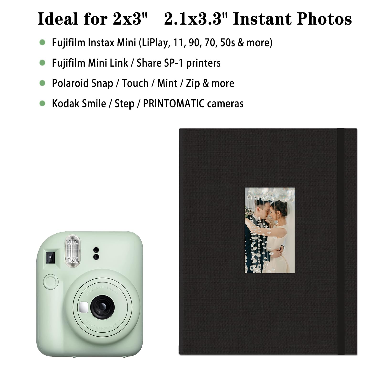 Mini Polaroid Album na zdjęcia, 208 zdjęć, 6 x 7 cm, książka z obrazkami do aparatu Fujifilm Instax, lniana twarda okładka, polaroid książka na zdjęcia, podróże, rodziny, rocznice, wakacje, czarny, 1