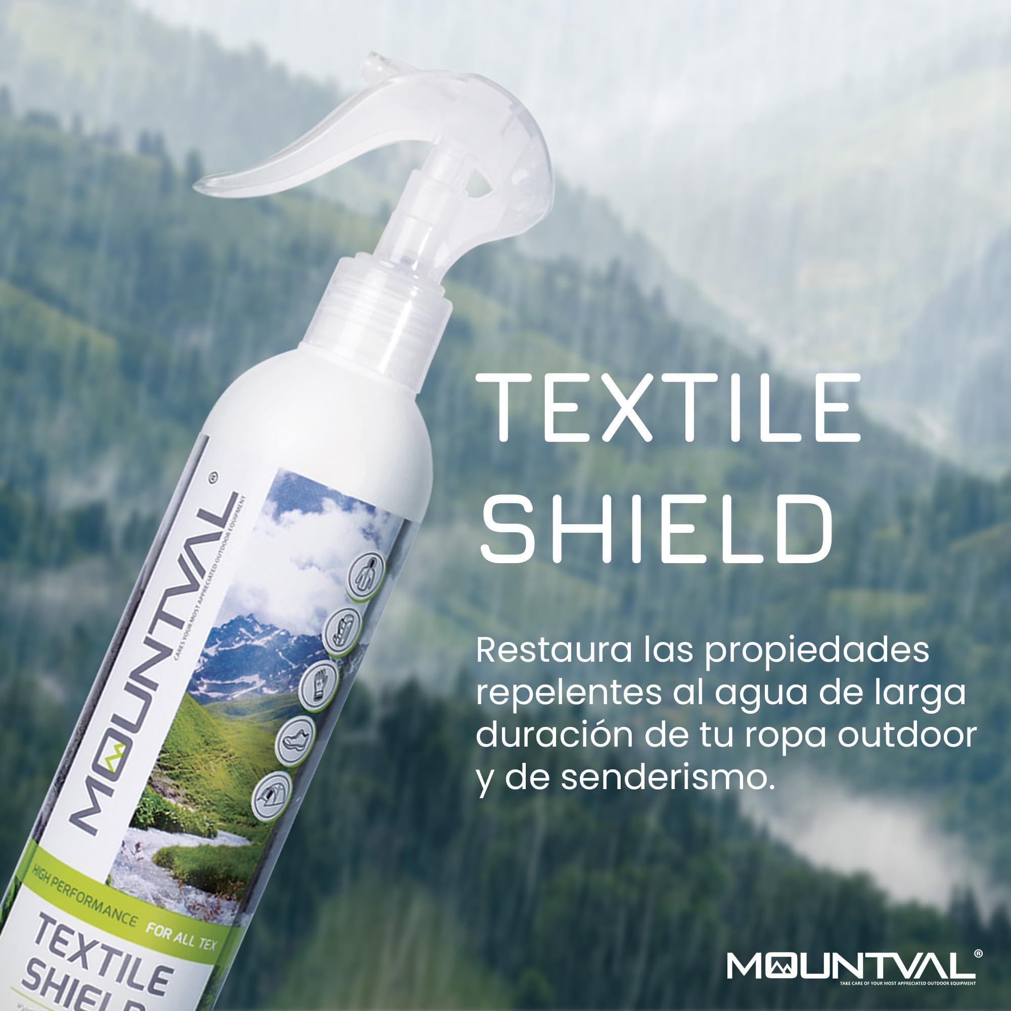 Kaps Mountval Textile Shield - Un Impermeabilizante en Aerosol para Clima Húmedo y Prendas de Senderismo, Olor Agradable, Funciona con Gore-Tex, Libre de Solventes - 300 ml/2x300ml
