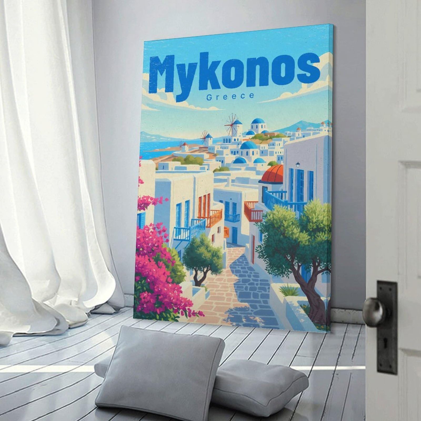 Junmoney Canvas Art Print Golden Dusk Over Mykonos, 24x36inch(60x90cm), for Feature Walls in Flats Or Modern Rooms, Wall Decor Suited to Curated Displays