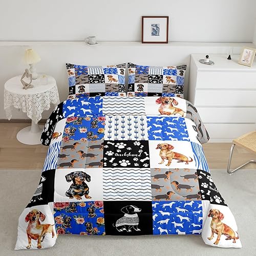Miniatura 5 de Erosebridal Edredón con temática de perro, tamaño individual, juego de ropa de cama de perro salchicha para adolescentes, jóvenes y adultos, edredón
