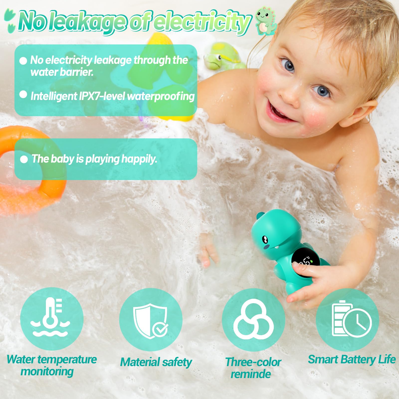 Termómetro de Baño para Bebé con Forma de Dinosaurio,Sin BPA,Termómetro Digital LED para Bañera de Bebé,Sensor de Temperatura de Baño para Niños,Pantalla Precisa,Flotante