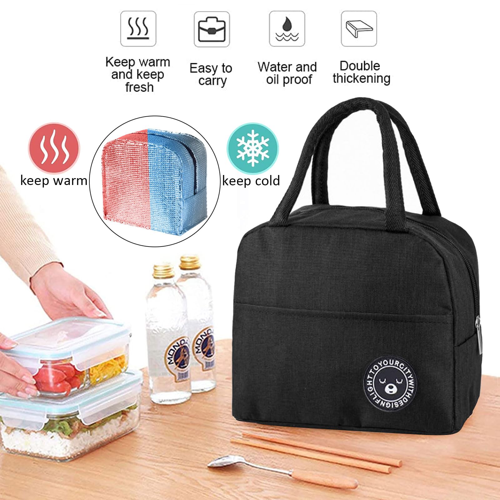 Lunchtasche Für Damen – 26x18x21 Cm, Wiederverwendbare Mini-Kühltasche Mit Besteck