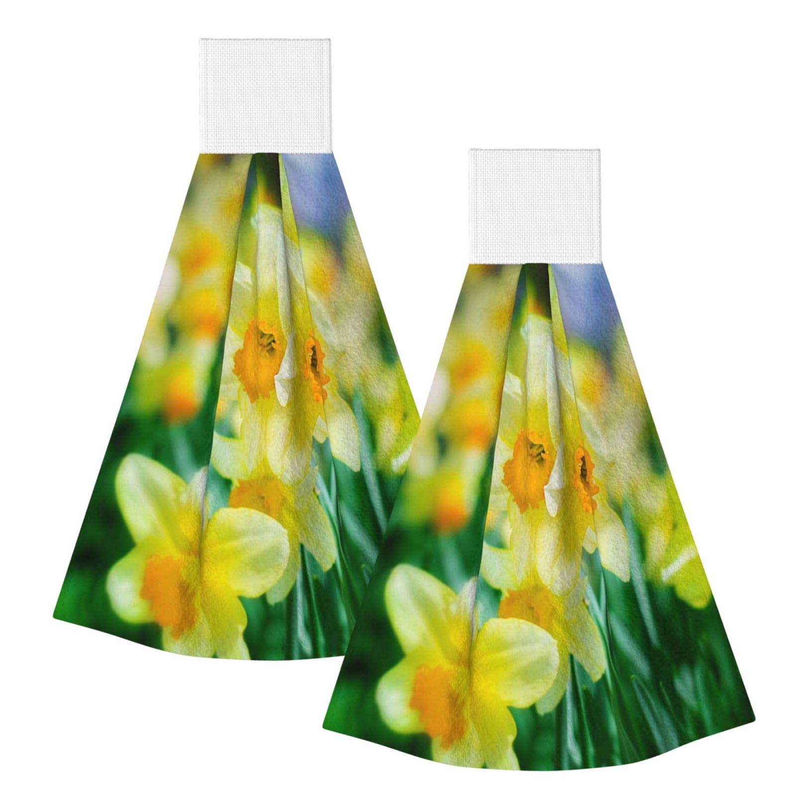 DOPKLNA Daffodil Flower Printed, 2 Pcs Hanging Coral Fiber Hand Towels for Bathroom, Absorbent Kitchen Towels