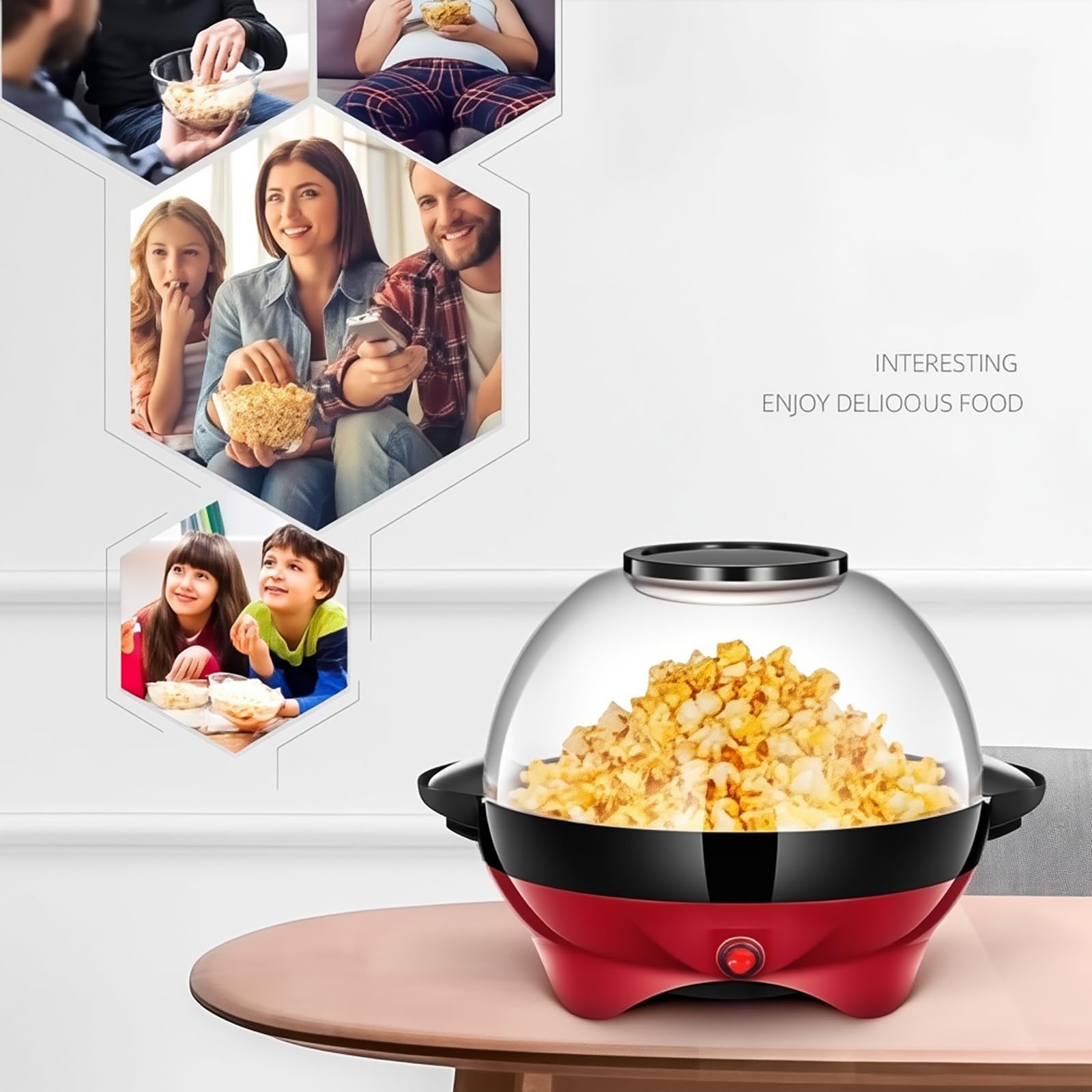 Macchina per Popcorn, Macchina per Popcorn da 5 Litri per la Casa, con Agitazione Elettrica con Zucchero e Olio, Rivestimento Antiaderente, Silenziosa e Veloce, per Feste, Serate