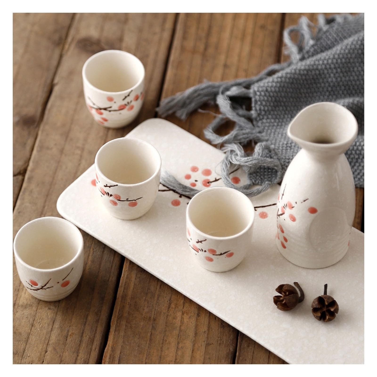 Lot de 7 chauffe-sakés en céramique traditionnelle japonaise avec tasses peintes à la main pour saké chaud, idéal pour recevoir et offrir