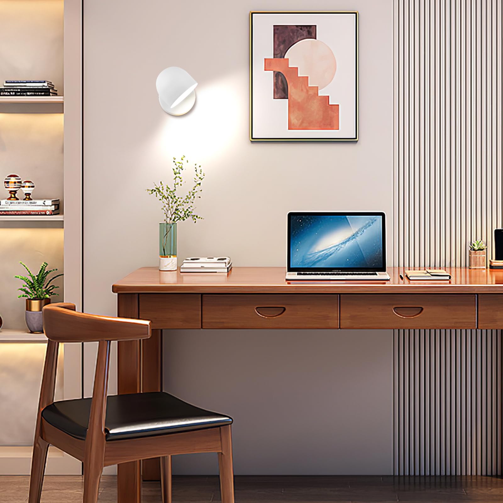 12W LED Innen Wandleuchte Mit Stecker, Touch Control Wandlampe Dimmbar, 360° Drehbare Nachttischlampe, 3000k Warmweiß Einstellbar Leselicht Für Wohnzimmer, Schlafzimmer, Treppen, Flur, Büro,Weiß