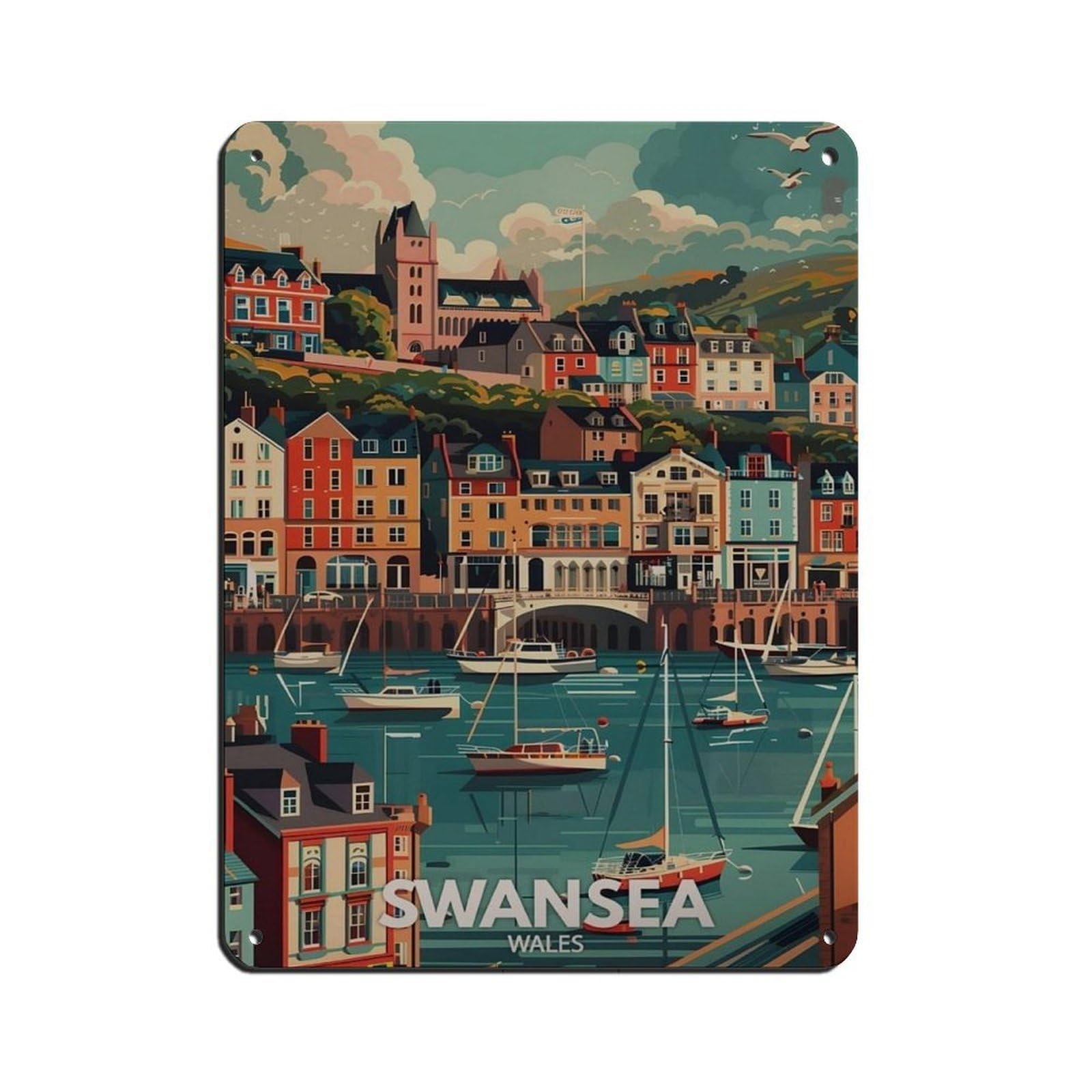 Lxwnze 30L X 40W Cm Swansea Poster, Wales City Art Retro Poster Metal Tin Sign Chic Art Retro Iron Painting Bar People Cave Cafe Family Garage Poster Wall Decoration 12X16inch(30X40cm)