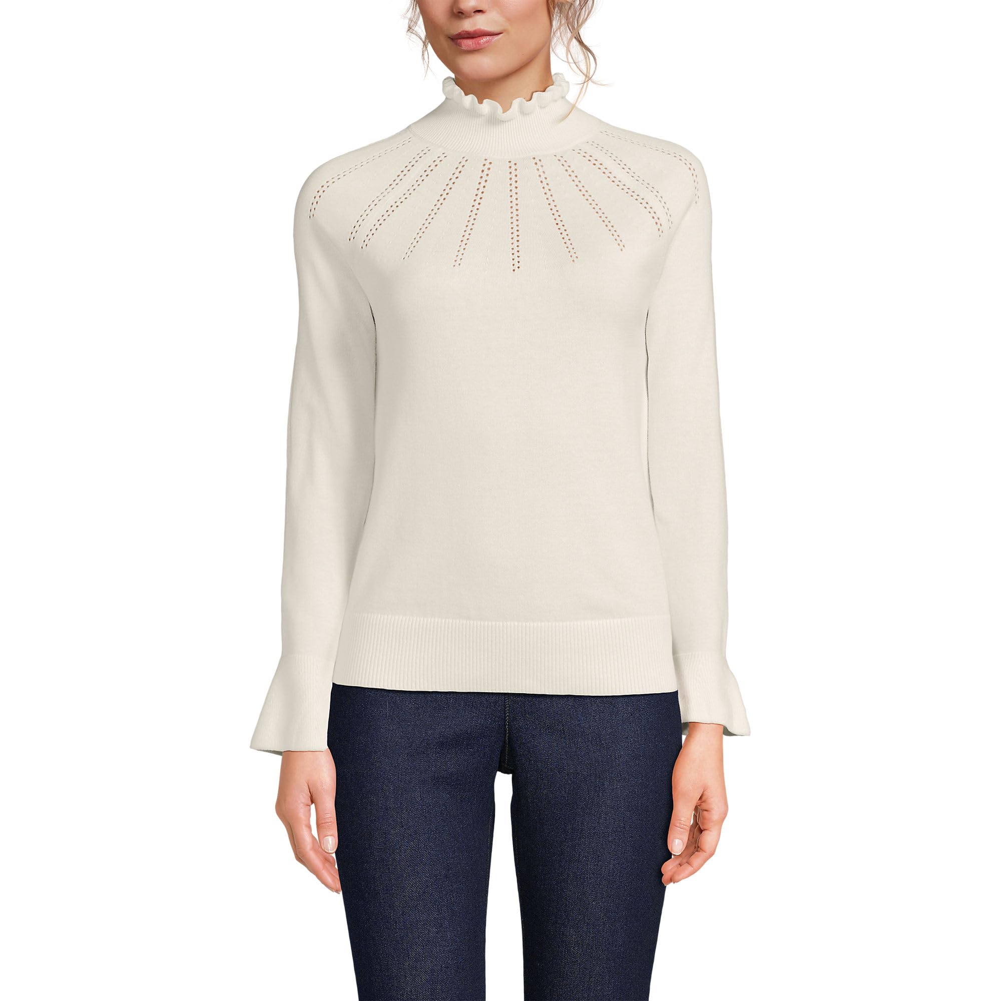 Lands End Womens Cotton Pointelle Turtleneck Sweater