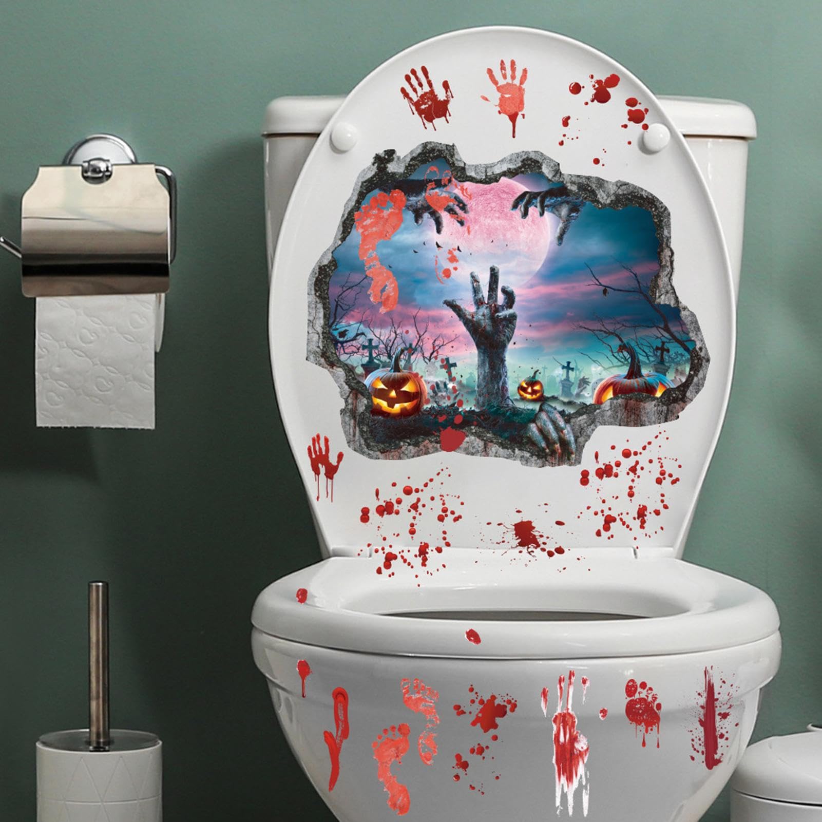 Halloween-Toilettensitz-Aufkleber – 2 Stück, Ca. 25x30 Cm, Aus PVC, Gruselige Deko Für Bad & Küche