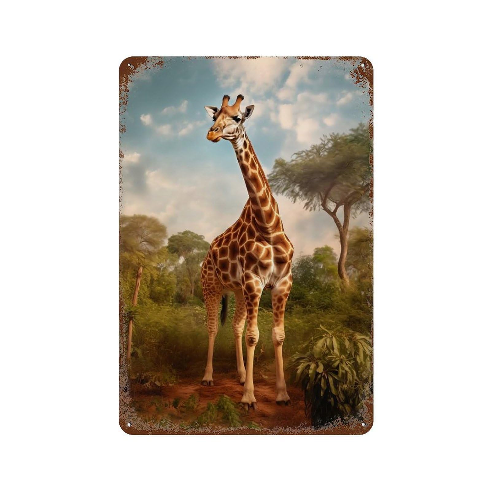 Giraffe in Savannah Retro Metal Sign 11.8"x7.9", for Bistro, Counter And Cafe Decor, Rustic Home Decor