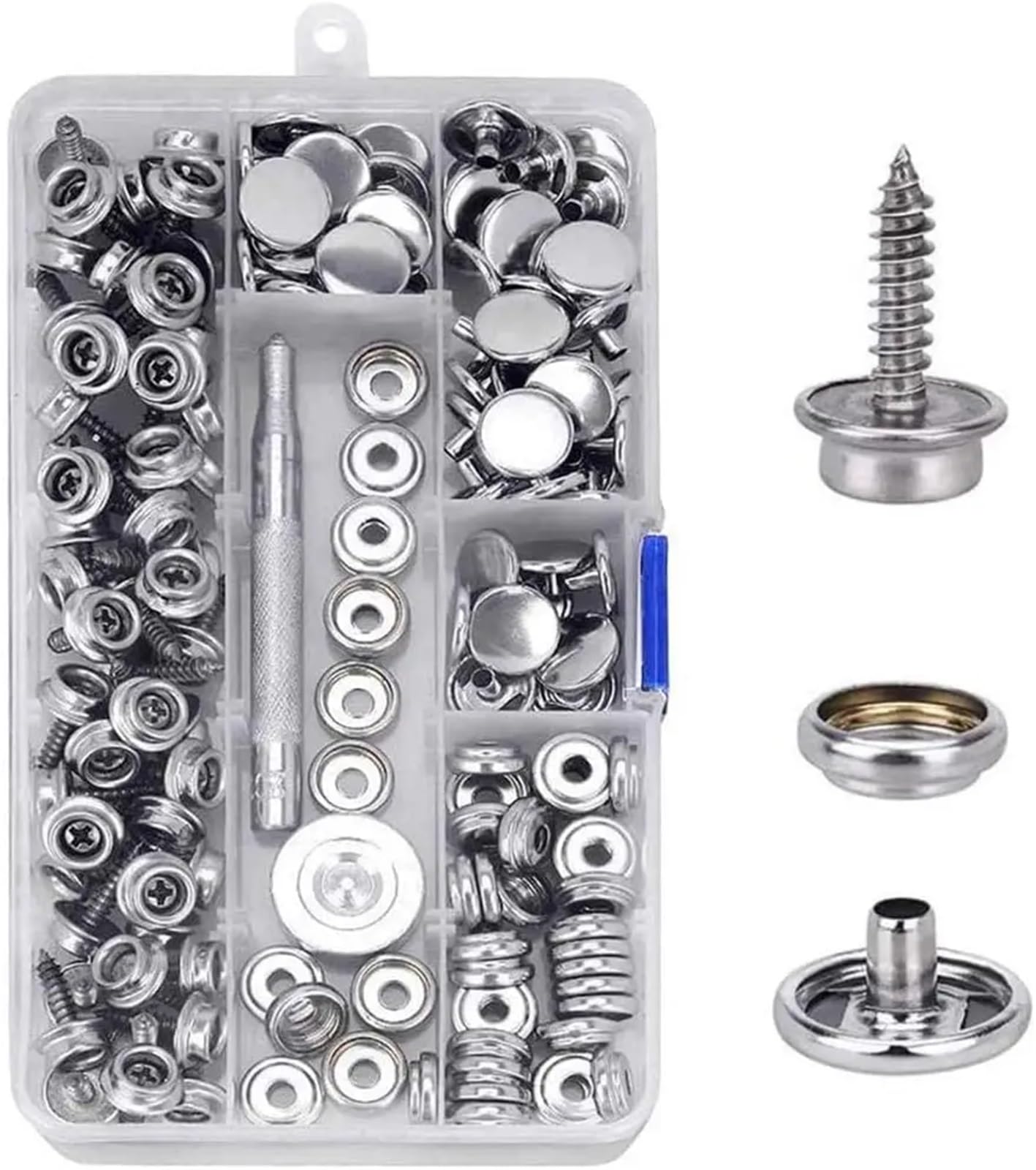 Kit de 150 broches for lona, ​​tornillos metálicos, grado marino, 3/8", acero inoxidable, con herramienta ajuste
