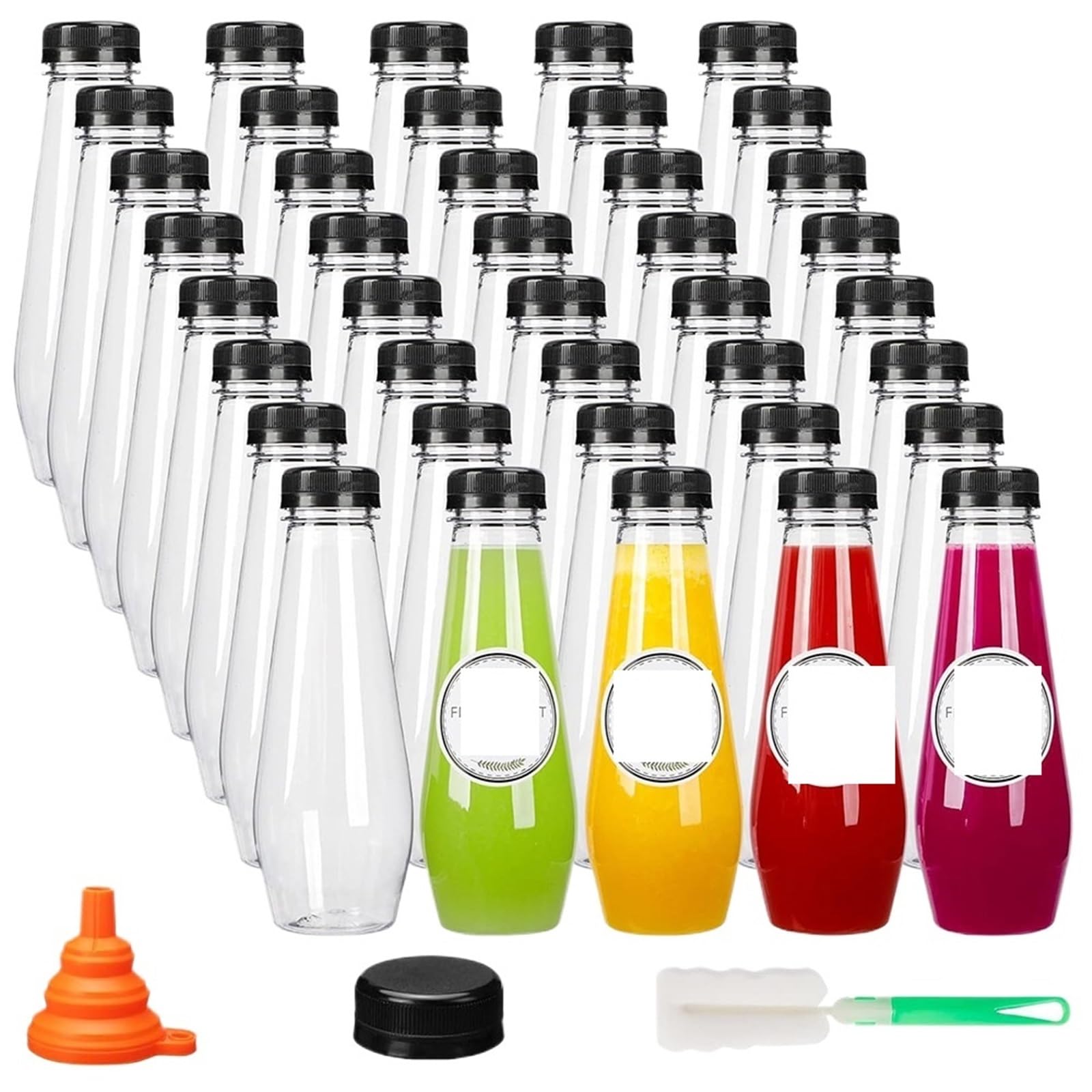 EnxJire Plastic Juice Bottles 12Pcs 12oz Juice Bottles, Empty Plastic Juicing, Cone Reusable Clear Bulk Beverage Containers for Kitchen