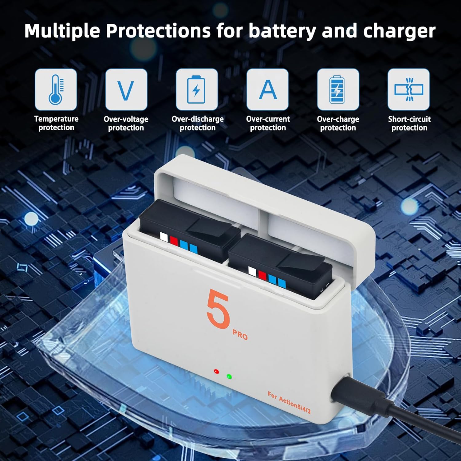 Batmax 2Pcs Battery + Box Storage Dual USB Charger for DJI OSMO Action 5 Pro/4/3 Camera Accessories