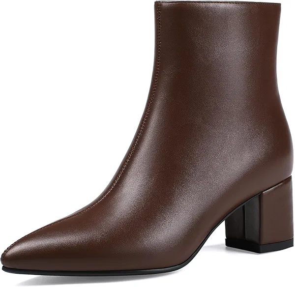Abbleet Women's Ankle Boots Pointed Toe Chunky Block Heel Short Boots for Women Low Heeled Booties