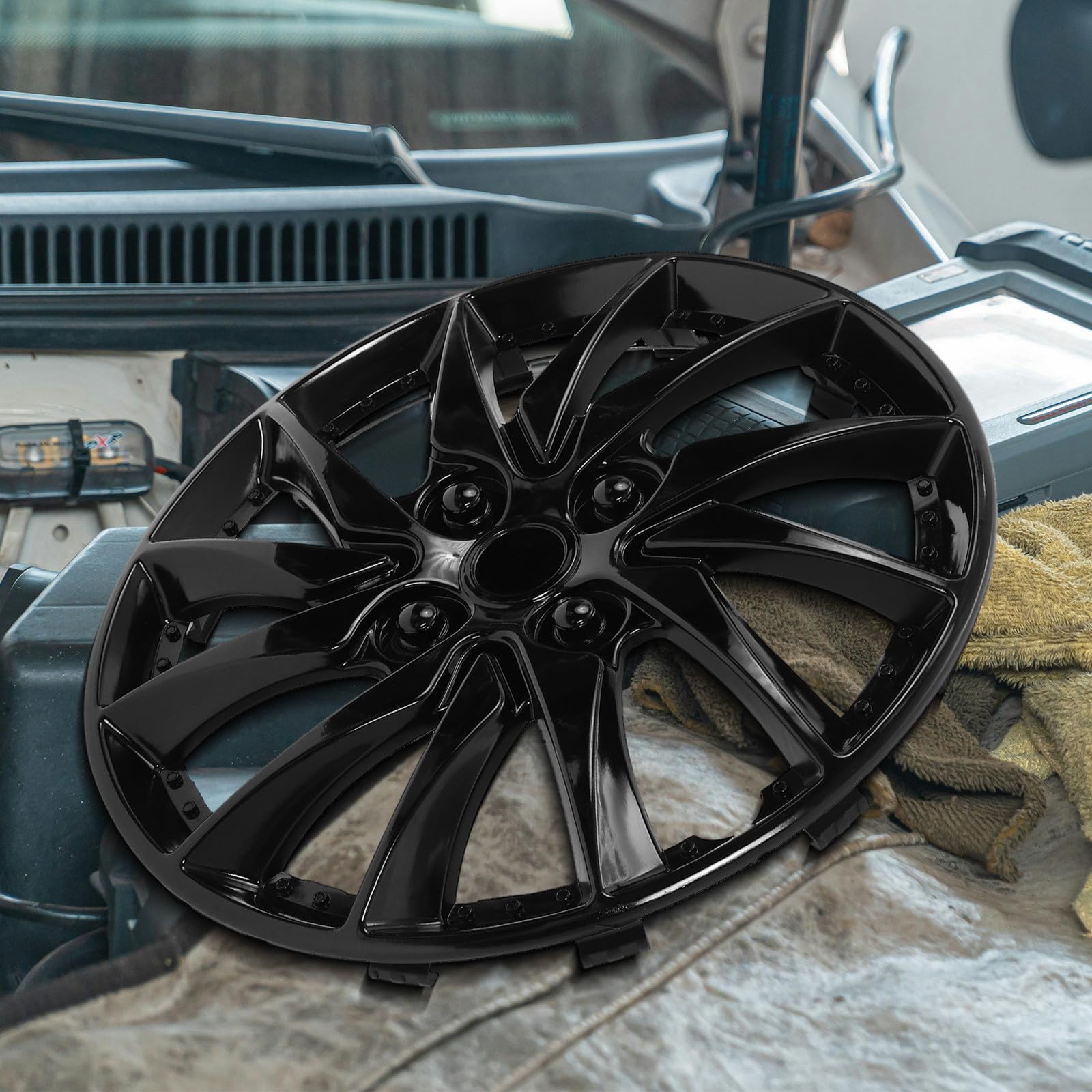 YARNOW Enjoliveur de Roue de Véhicule Noir en PP pour Moyeu de Voiture, Accessoire Auto pour Protection et Remplacement de Jante, Adapté aux Roues de 14 Pouces