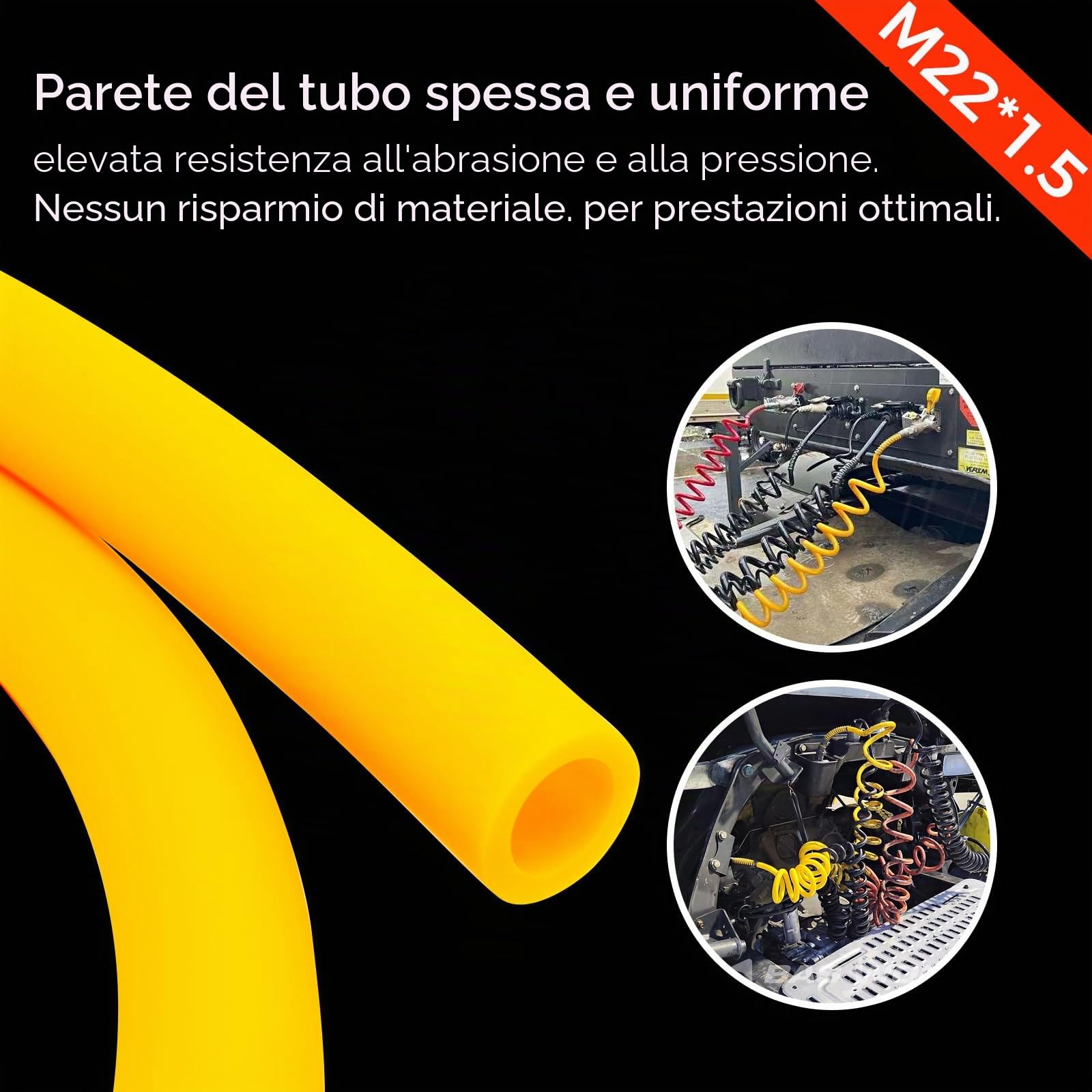 Set di Tubi spiralati Pneumatici CeyKvo, 2 Pezzi da 4 Metri ciascuno, Giallo e Rosso – Tubo spiralato Pneumatico Robusto per Camion, rimorchi e Agricoltura (M22*1,5)