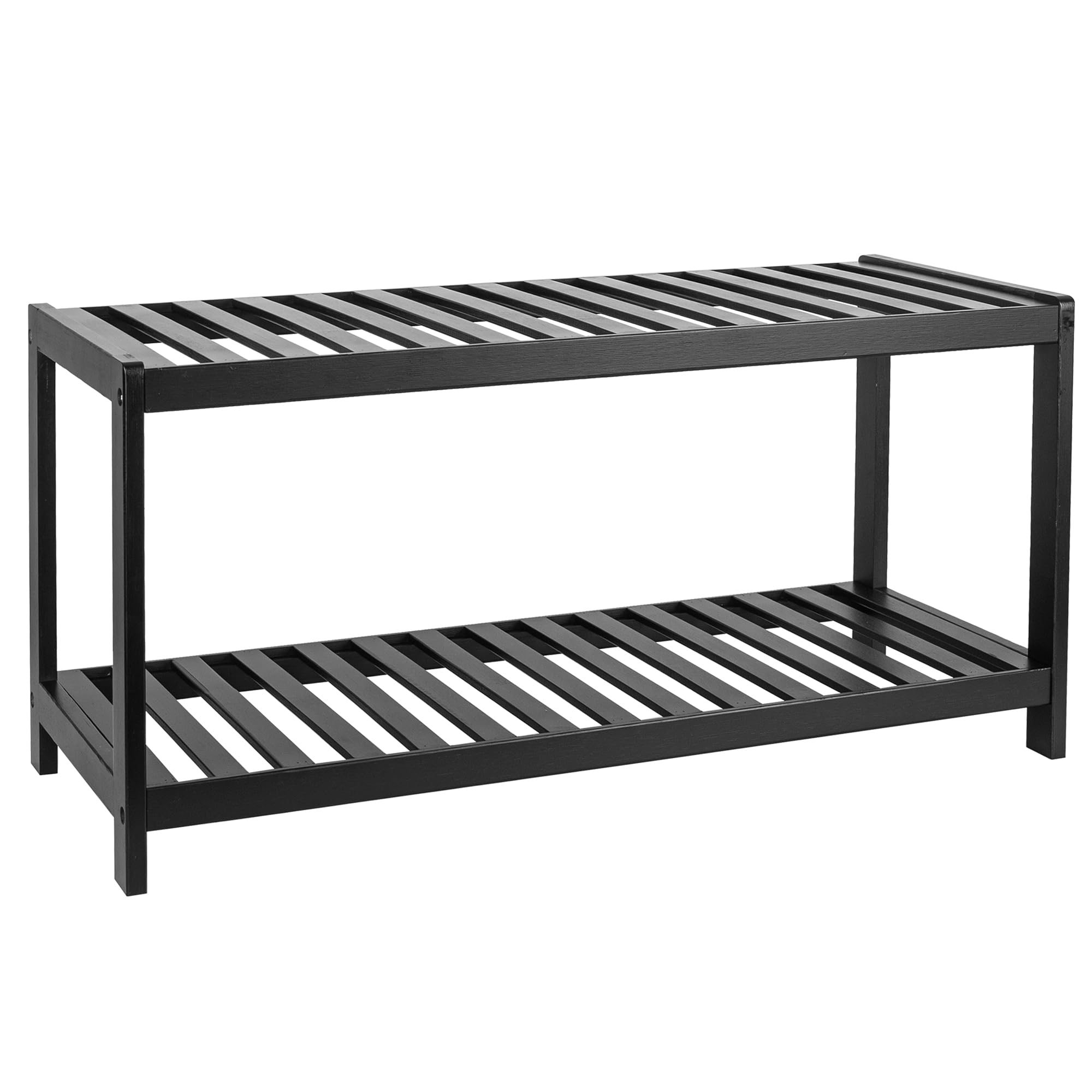 Vencier Bamboo Shoe Rack Natural โ Easy Assembly & Strong Design Stand Shelf Organizer Ideal for Corridor, Bedroom, Bathroom, Hallway & Small Spaces, Large Capacity (Black, 2 Tier) โ image 1