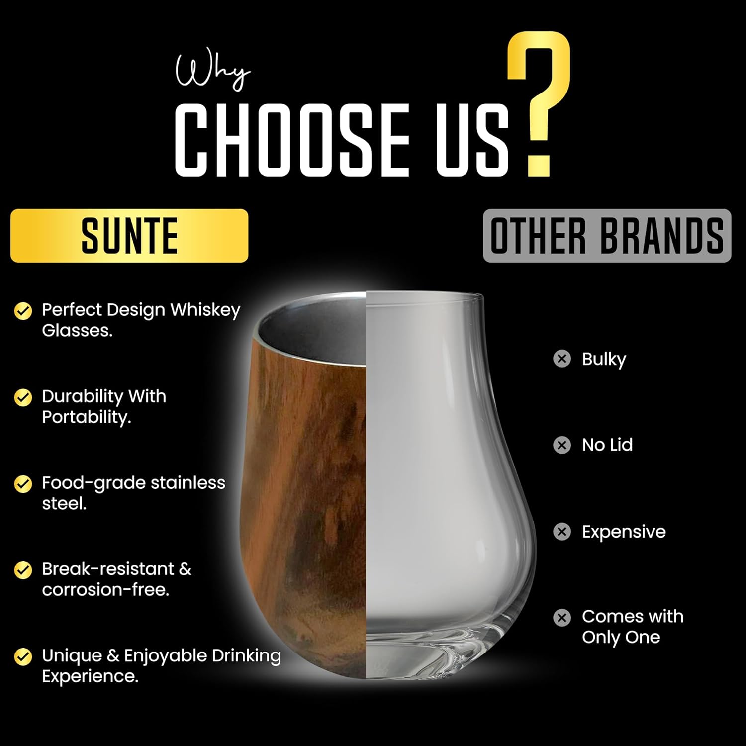 Double-Wall Insulated Whiskey Glass - 12 oz Stemless Nosing Stainless Steel Whisky Glass - Gift for Bourbon and Whisky Lovers (Walnut - Pack of 2) - Image 7