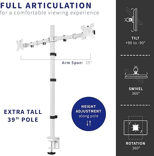 Miniatura 3 de VIVO Soporte de escritorio de pie para monitor doble, poste extra alto de 39 pulgadas, soporte totalmente ajustable para pantallas de hasta 27