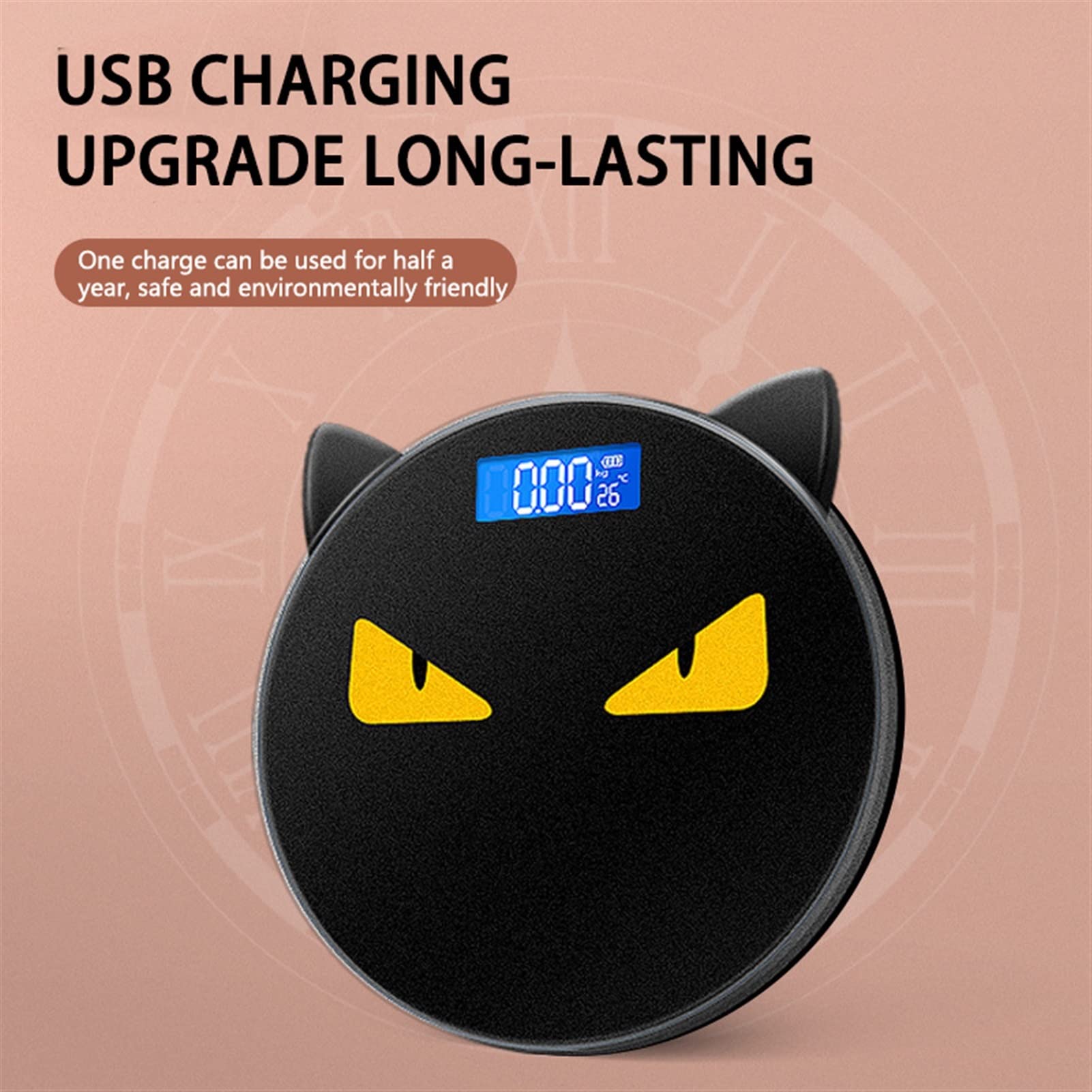 JINGYAN Básculas digitales Cute Cat Ear Weight Scale Home High-precision Electronic Personality Human Body Round Creative Black Weighing