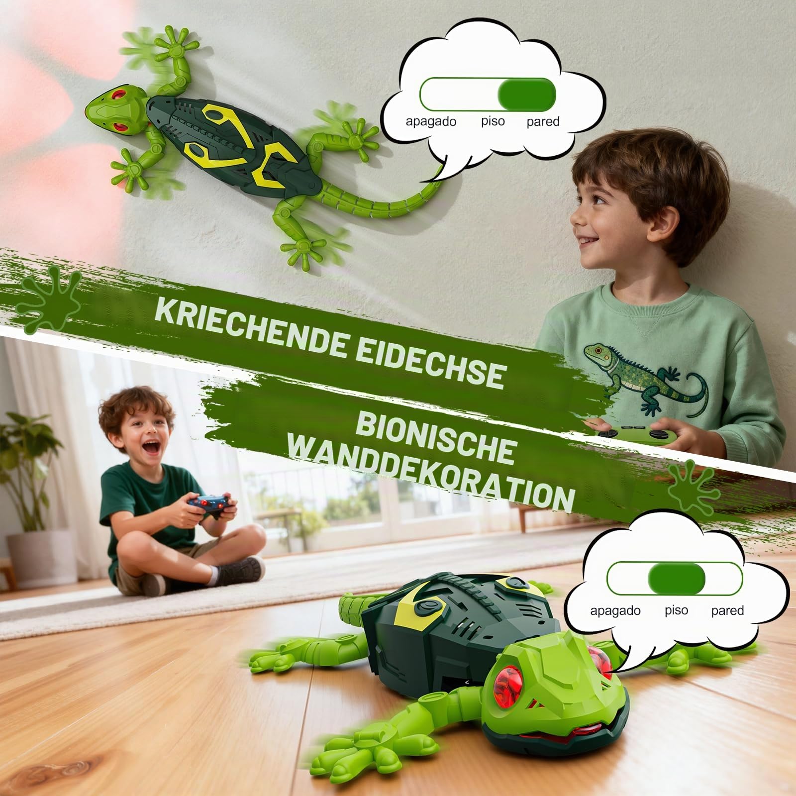 Gecko-Kletterroboter, Ferngesteuerter Gecko für Kinder, klettert an Wänden und Decken, LED-Augen,realistische Bewegungen, geeignet Jungen und Mädchen ab 3-8 Jahren
