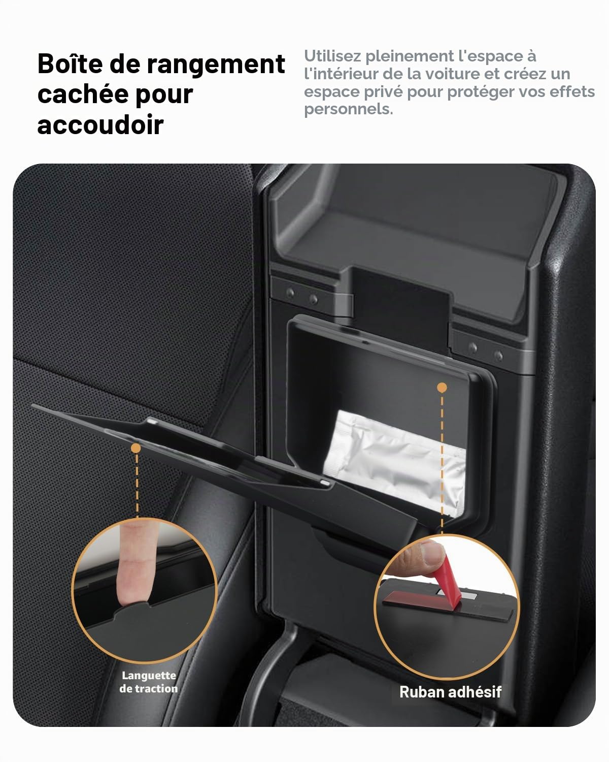4PCS Organiseur Console Centrale Tesla Model Y 2025 2026Juniper organiseur accoudoir voiture, Boîte de rangement dissimulée, Plateau d'accoudoir(floqué), silencieux et antidérapant Accessoires Model Y