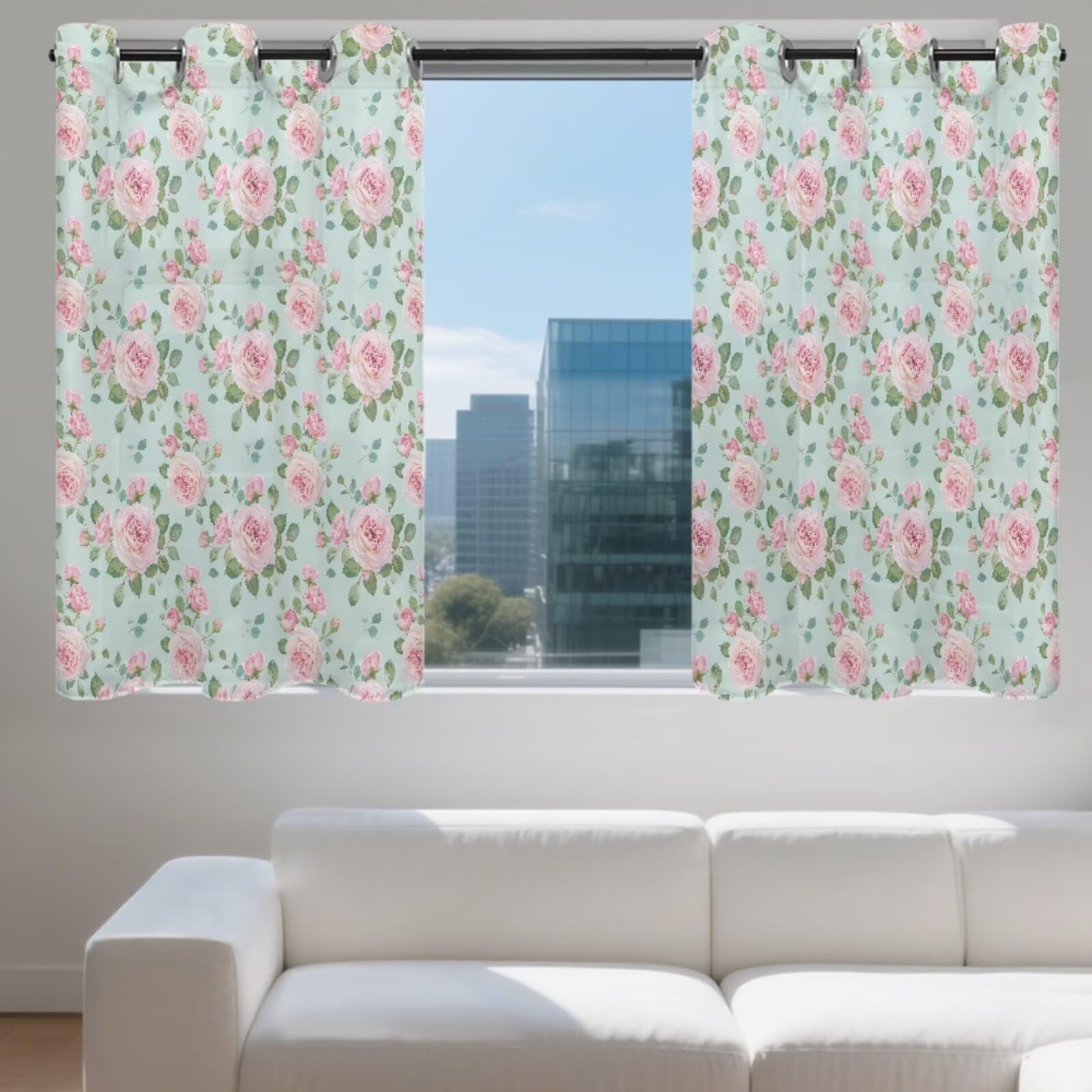Wetoricau Rose Pattern Window Curtains 2 Panels Waterproof Window Privacy Curtain Semi-Sheer Drapes for Bedroom, Home Decoration for Kitchen Bathroom Living Room