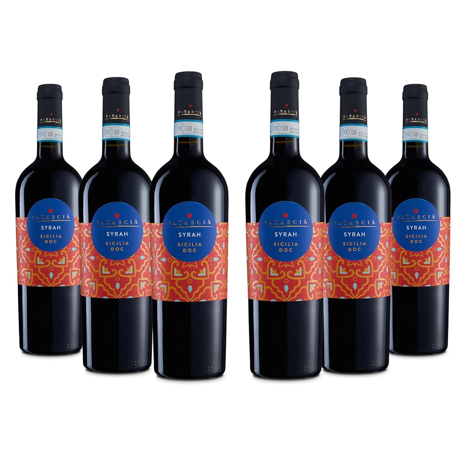 Fatascià Syrah Sicilia DOC, Vino Rosso dal Gusto Intenso e Profumi di Frutti Rossi e di Bosco, Gradazione Alcolica 14% Vol, Confezione con 6 Bottiglie da 750 ml