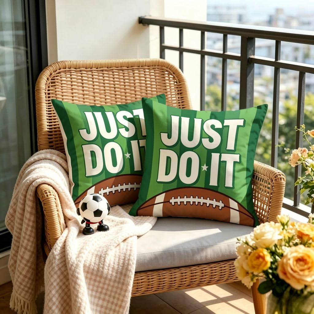 Retro Rugby Football Linen Throw Pillow Covers -16x16
