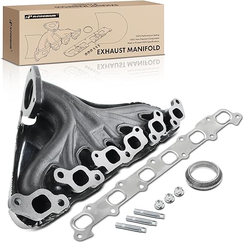 A-Premium Colector de escape con junta, espárragos, tuercas y escudo térmico DOHC 6Cyl 4.2L Compatible con Chevrolet, GMC, Isuzu, Buick, Olds, Saab