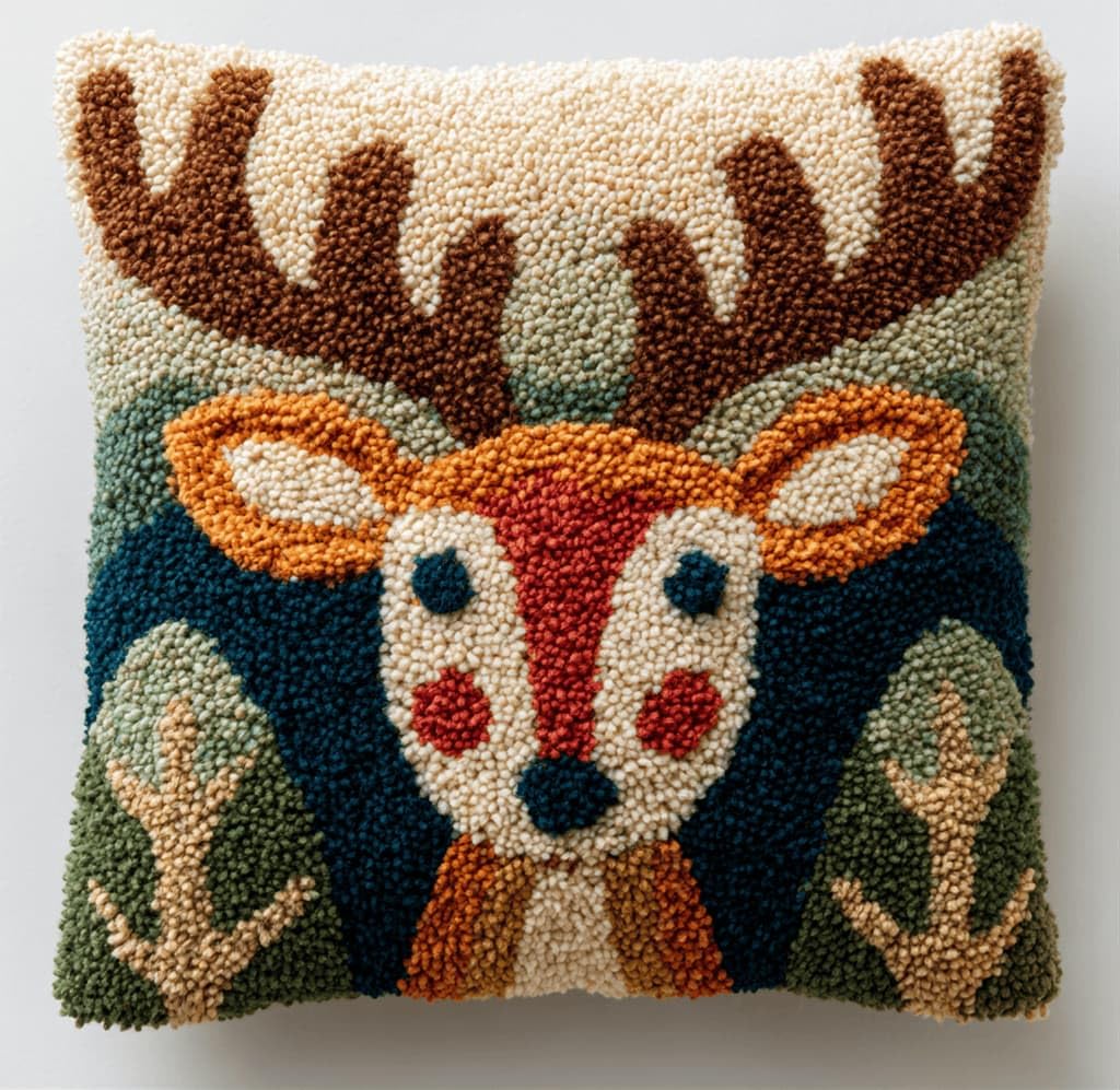 Beginner Latch Hook Cushion Kit,Sika Deer Decor Pillow Cover 43X43Cm