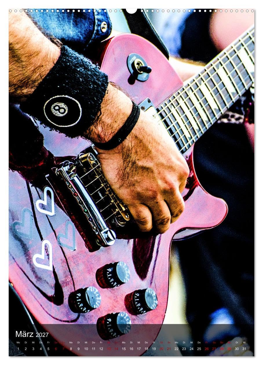 CALVENDO - Rockgitarren in Concert (hochwertiger Premium Wandkalender 2027 DIN A2 hoch), Kunstdruck in Hochglanz: Stimmungsvolle Konzertfotografien beliebter Gitarren und Bässe