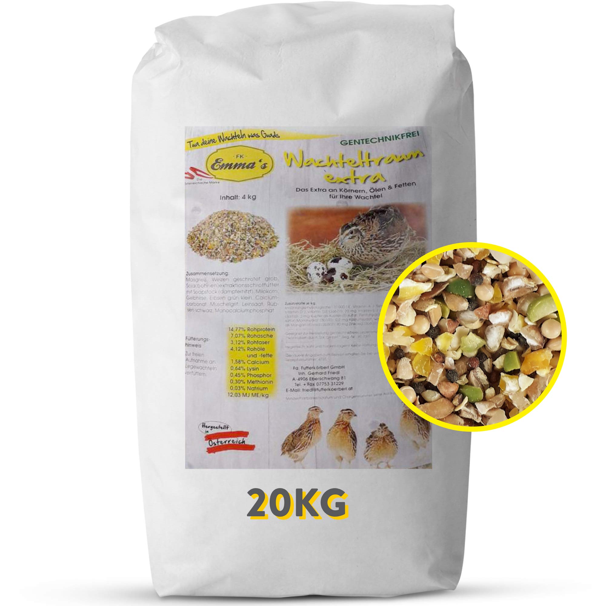 Emmas Wachtelfutter Wachteltraum Extra 20 kg Wachtel Legewachtel Geflügel | Basisfutter, Legewachteln, Körnermischung, Gentechnikfrei, Österreich