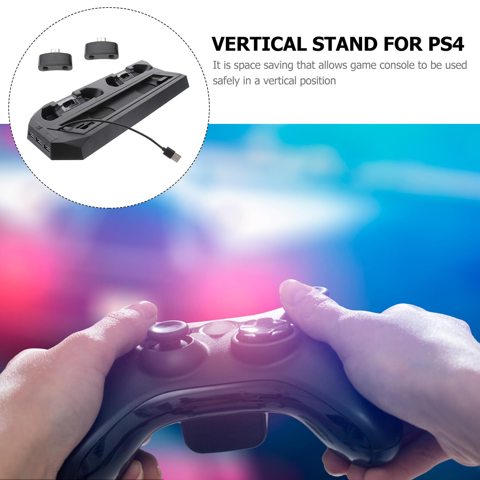 Supporto Verticale con Ventola Raffreddante per Console Pro Stazione di Ricarica Doppia per Controller e USB Hub Multifunzionale Base Salvaspazio Nera