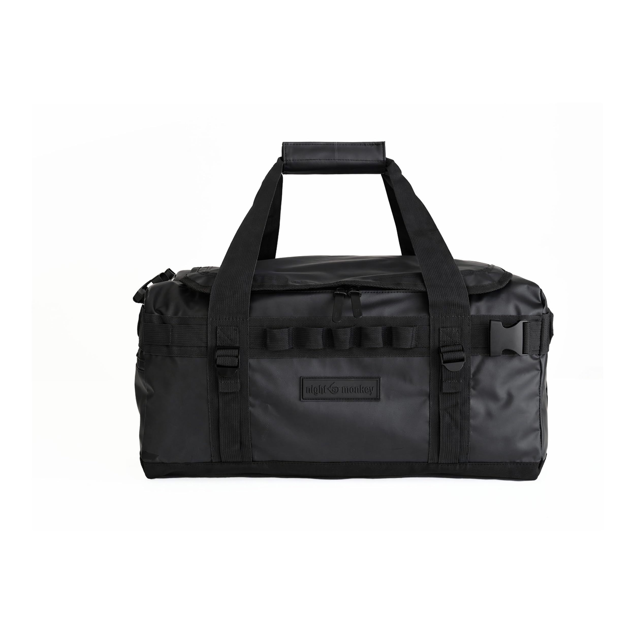 nightmonkey® Waterproof Duffel Backpack 40L 70L Travel Holdall with Wet Pocket Water Resistant Tarpaulin Convertible Gym Camping Weekend Bag, (Black/Black, 70L)
