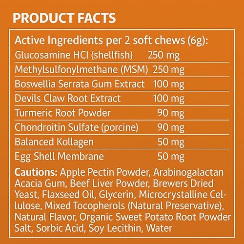 Miniatura 2 de Masticables suaves para cadera y articulaciones para perros, glucosamina, MSM, cúrcuma y colágeno, suplemento de apoyo articular para movilidad,
