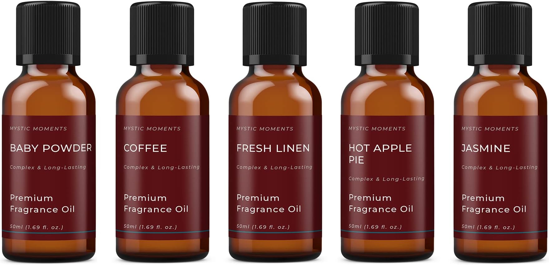 Mystic Moments | Home Sweet Home Fragrant Oils Gift Starter Pack | 5 x 50ml | Baby Powder, Hot Apple Pie, Coffee, Fresh Linen & Jasmine | Rich Complex Scents