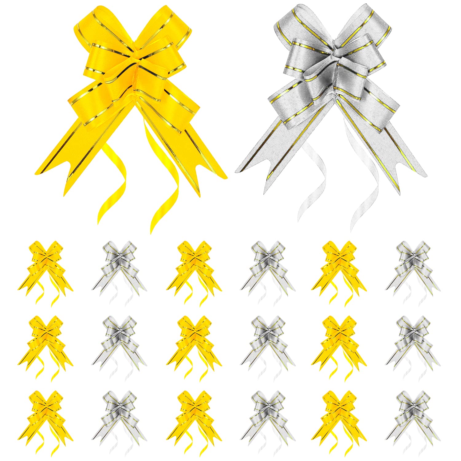 ALLY-MAGIC20Pcs Christmas Colorful Pull Bows, Silver&Gold Pulled Bow Ribbons Butterfly Knot Present Bows for Gift Wrapping Flower Wedding Car Decoration Wedding Y3LH