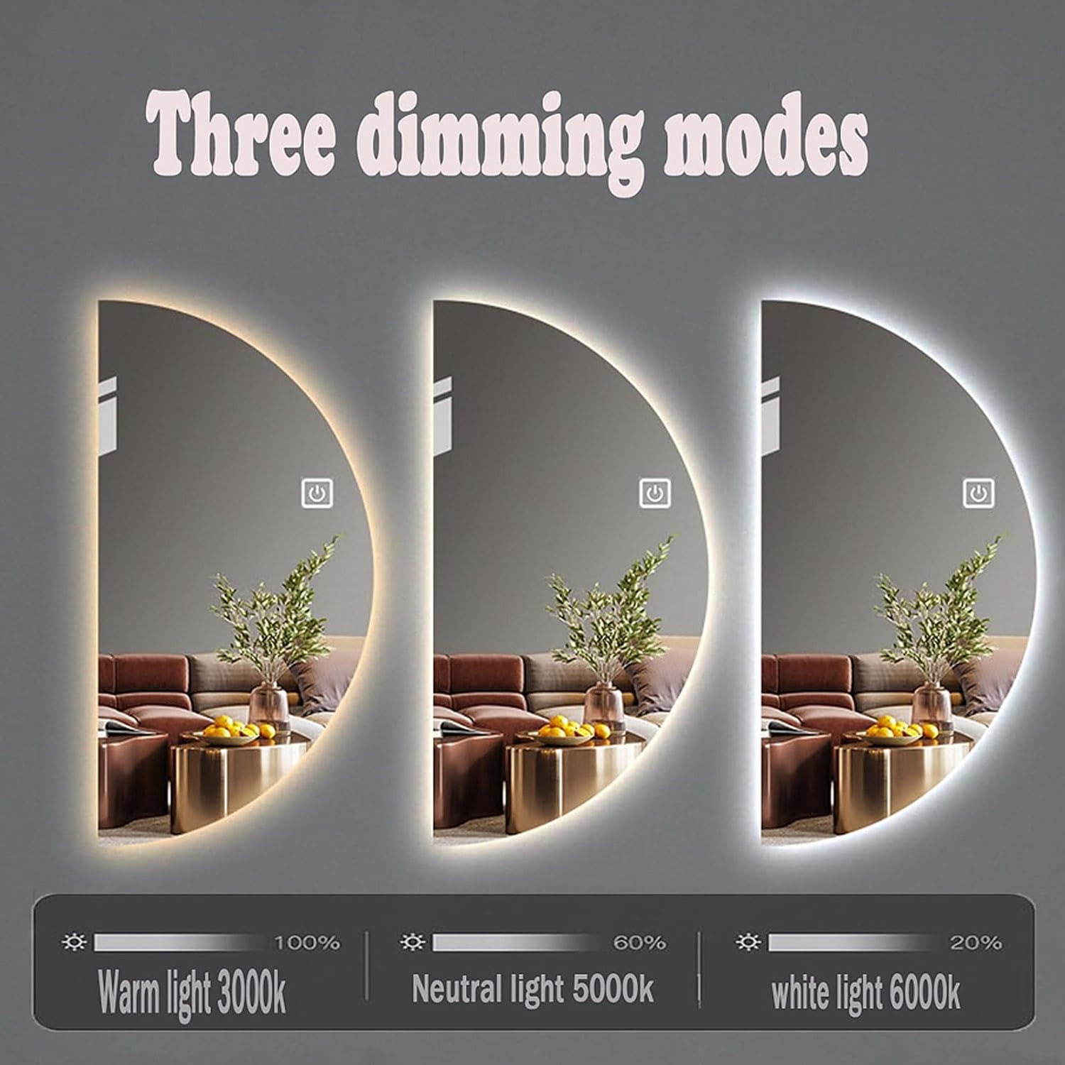 Podświetlane LED lustro łazienkowe 50 cm x 102 cm przeciwmgielne 3 opcje kolorów nowoczesny nieregularny design idealny do salonu i sypialni stylowe lusterko do makijażu.