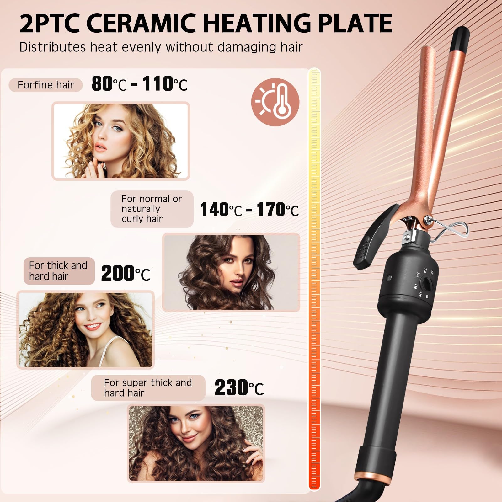 HyAdierTech Ferro Arricciacapelli Professionale in Ceramica Piastra Arricciacapelli da 13mm, Ferro Capelli con Funziona Spegnimento Automatico, Ferro Capelli con 80°C-230°C Temperatura Regolabile
