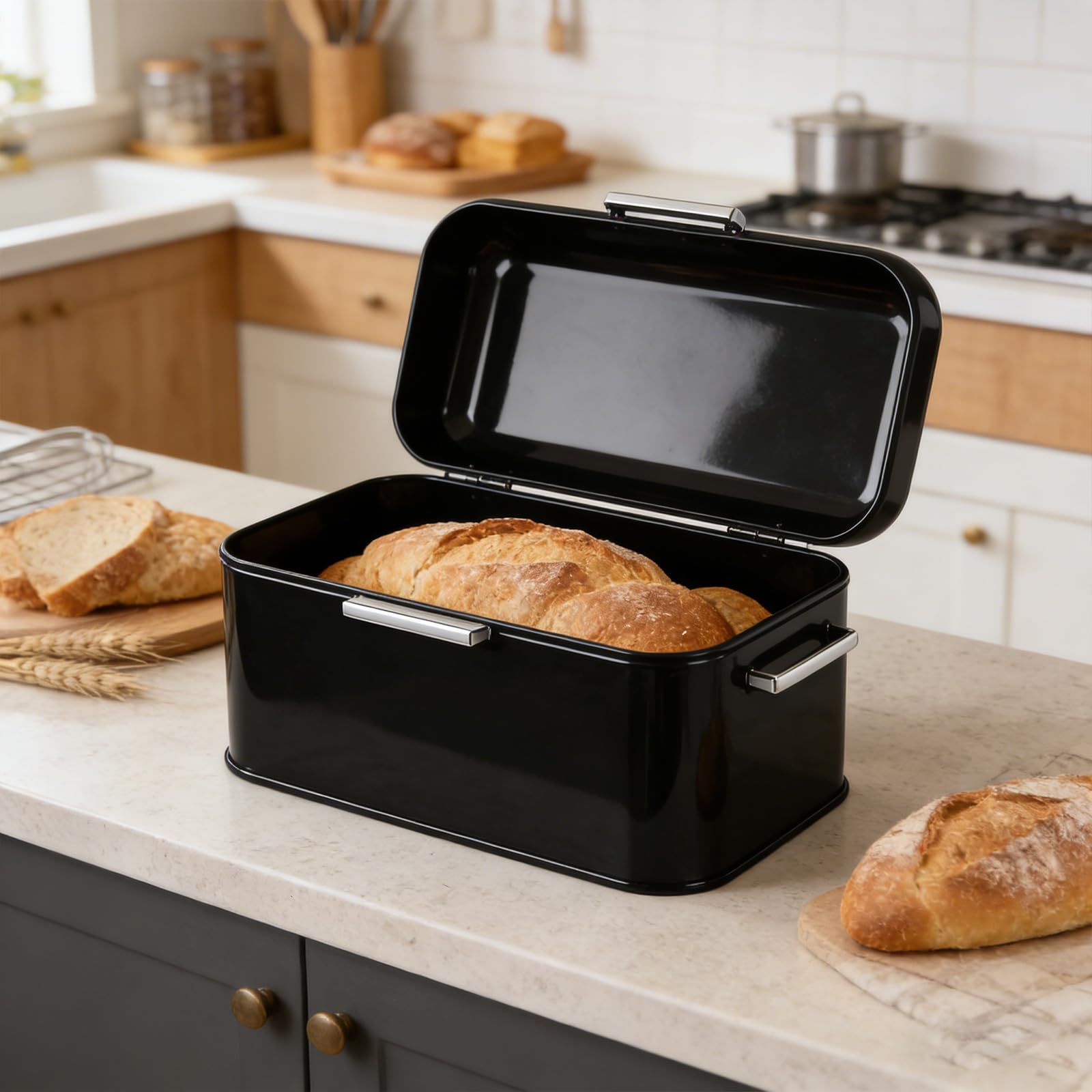 Caja de almacenamiento de pan abatible para cocina, color gris