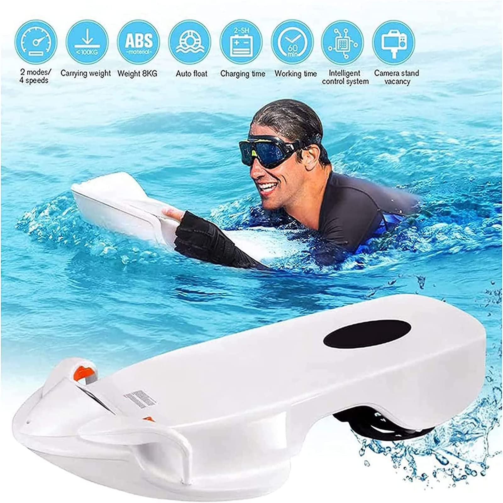 Seascooter eléctrico Submarino, 480W Scooter Submarino Natación Propulsor Aeronave, Equipo de Buceo de 60 Minutos, Adecuado para Piscina Snorkel Sea Adventure Rescue