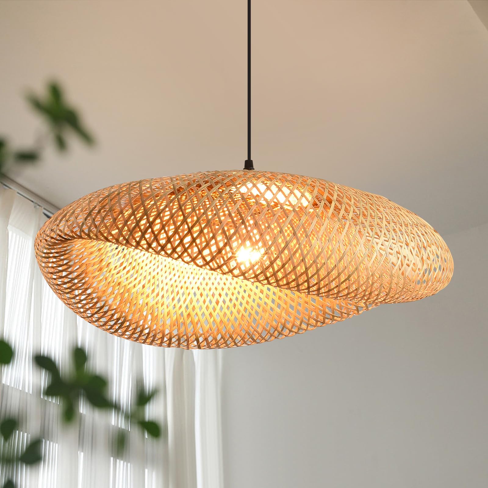 JOYINLED Boho Hängelampe Wohnzimmer, E27 Rattan Schlafzimmer lampe Hängend, Retro-Lichtstroh Lampe Esstisch, Weben Pendelleuchte Vintage, FüR Esszimmer, Teestube, Wohnzimmer, 40CM(keine Glühbirne)