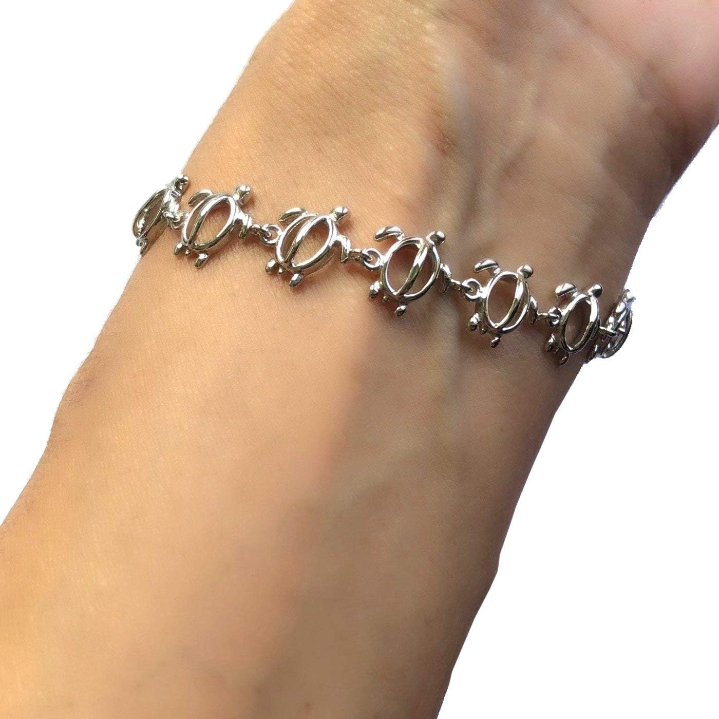 Hawaiian Jewelry Sterling Silver Hawaii Honu Sea Turtle Link Bracelet