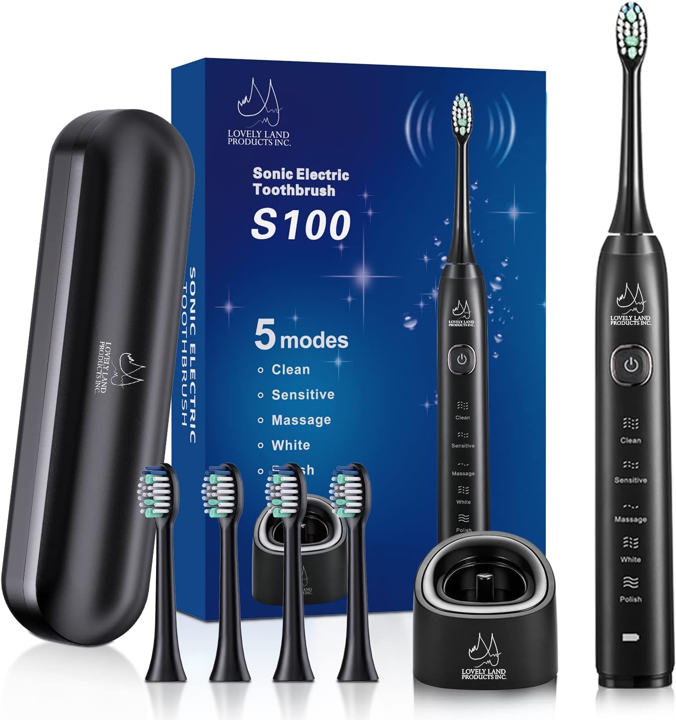 Sonic Electric Toothbrush for Adults, Rechargeable Toothbrush with 4 Replacement Brush Heads & 5 Modes , Travel Case, Ultra Sonic Toothbrush for 99% removing plaque, 2-Min Smart Timer