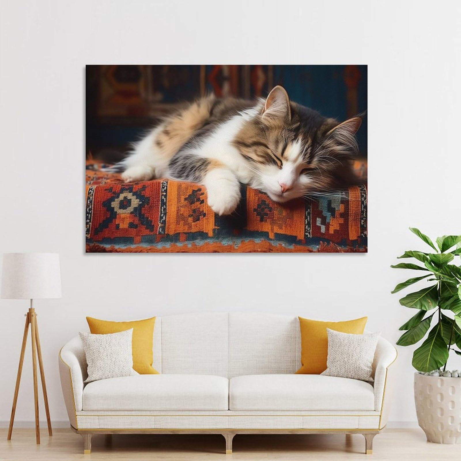 Junmoney Decorative Wall Artwork Lazy Sleepy Cat, 08x12inch(20x30cm), for Corridors, Hallways Or Apartment Entries, Wall Decor to Refresh Empty Corners