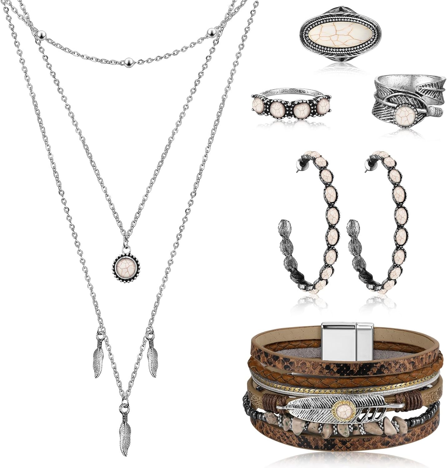 Ecally Bohemian Western Turquoise Jewelry Set for Women