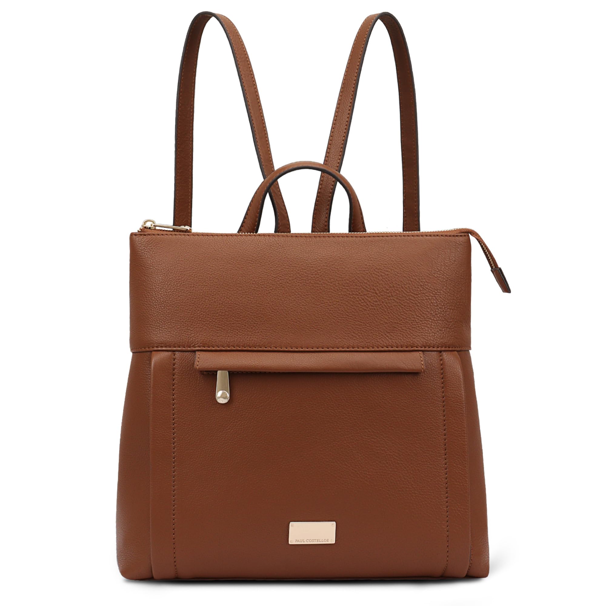 Paul Costelloe Women's Caramel Café Leather Backpack For Fashion Casual Daypack, Travel Portable Shoulder Bag, Designer Backpack - Otava