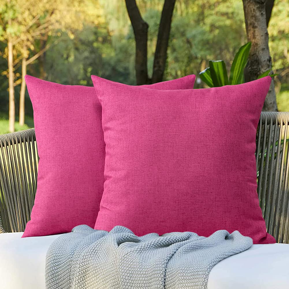 OTOSTARPack of 2 Outdoor Waterproof Throw Pillow Covers 16x16 Inch Garden Decorative Pillow Covers Square Outdoor Pillowcase Cushion Case Patio Pillows for Couch Tent Sofa Bench Home Decor (Hot Pink)