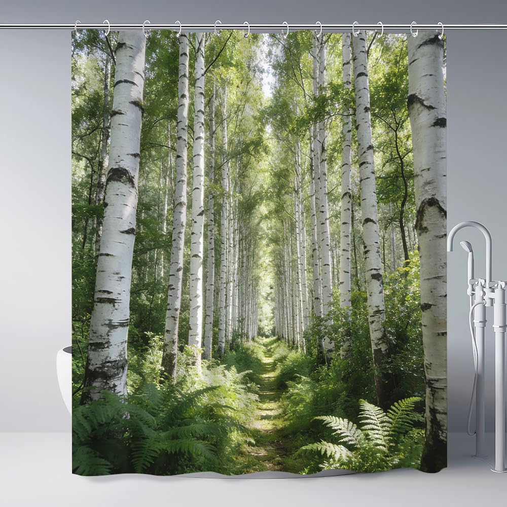 GLKSDLPO Realistic Birch Forest Nature Shower Curtain Waterproof Woodland Bathroom Decor Spa Tapestry Print for Home Decoration(175x183cm/69x72in(WxH)
